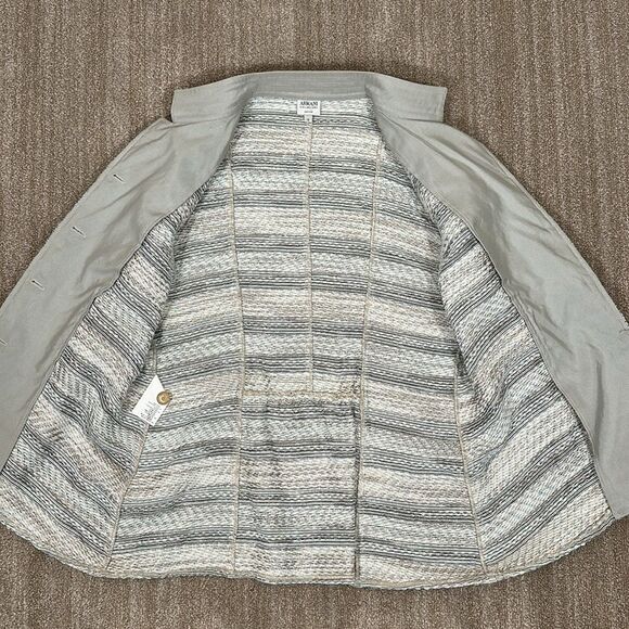 ARMANI COLLEZIONI Gray Striped Knit Button Front Blazer/Jacket Women Size 12 - Picture 7 of 11